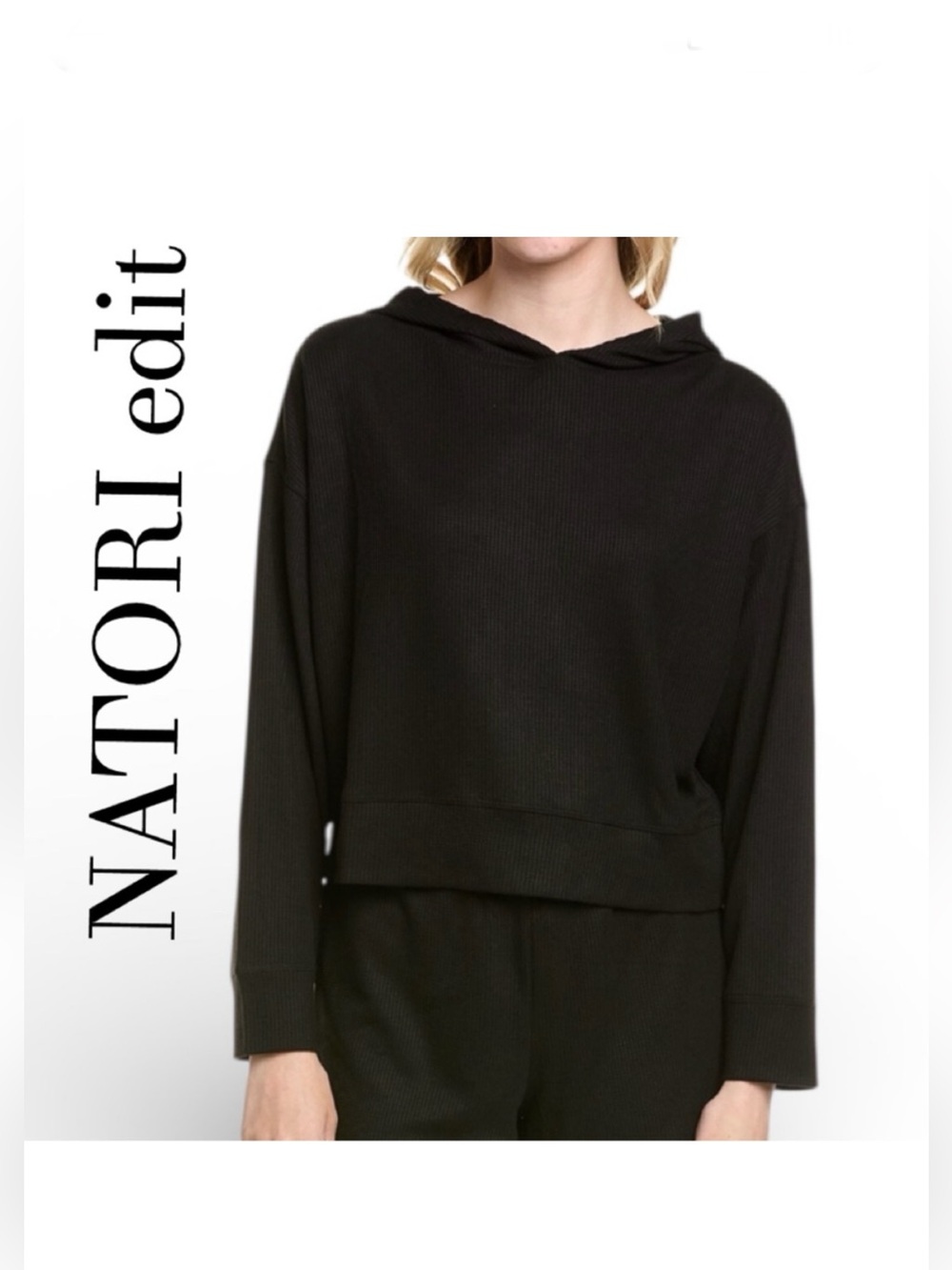 Natori Edit Mila Black Waffle Hoodie Top Size Medium